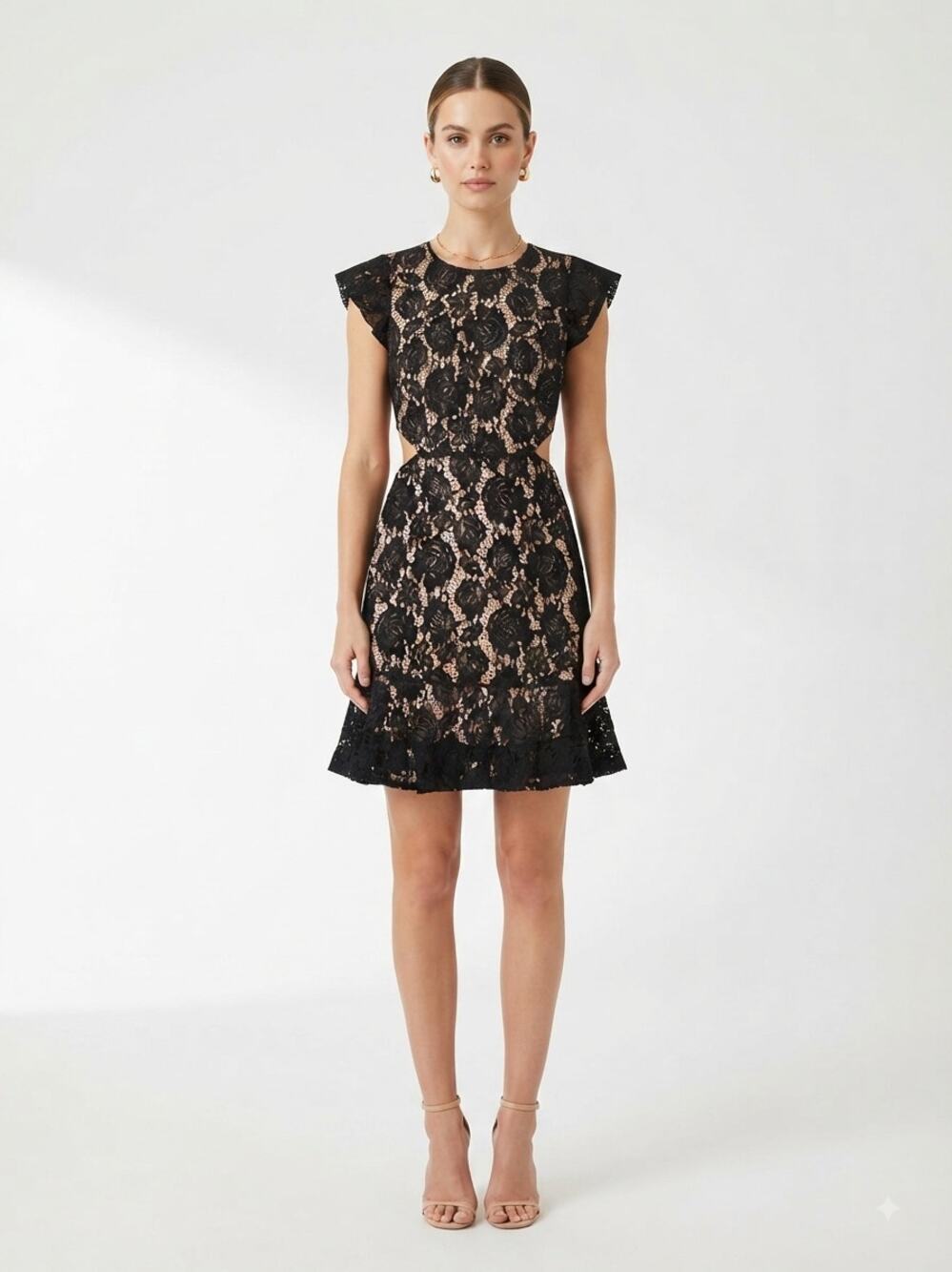 Express Dress Womens 4 Black Lace Nude Lining Cutout Corset Back Cocktail